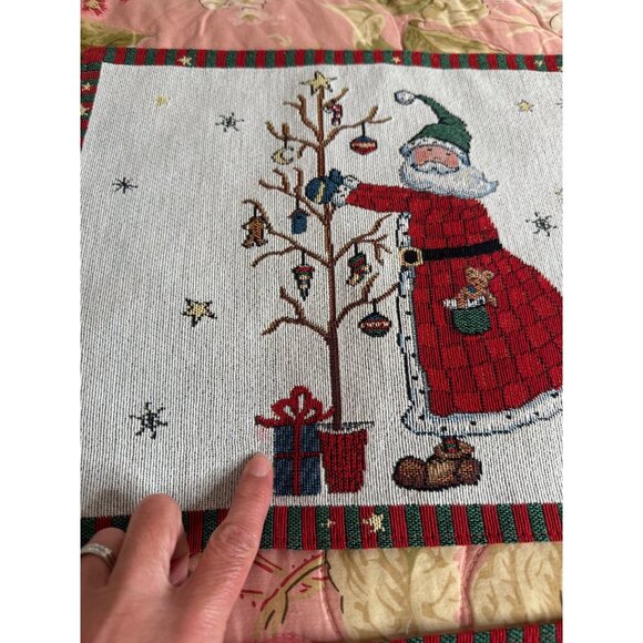 4 Vtg Santa Claus Tapestry Folkart Placemats Reversible Table top Grannycore - Picture 9 of 10